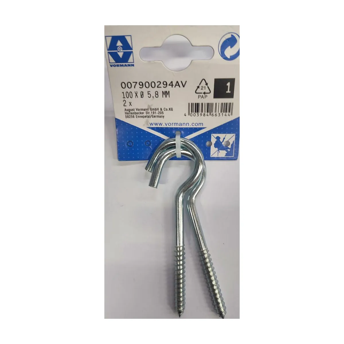 КУКА С ВИНТ 5,8ММ 2БР. 100/25 ПОЦИНКОВАНА   100160