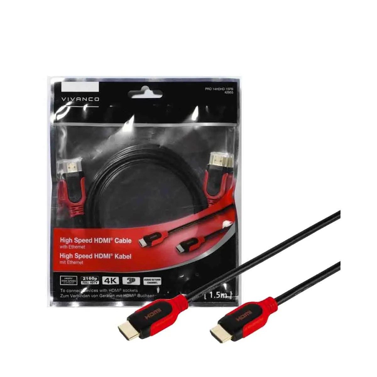 КАБЕЛ HIGH SPEED HDMI VIVANCO 42955 C ETHERNET, 1.5M