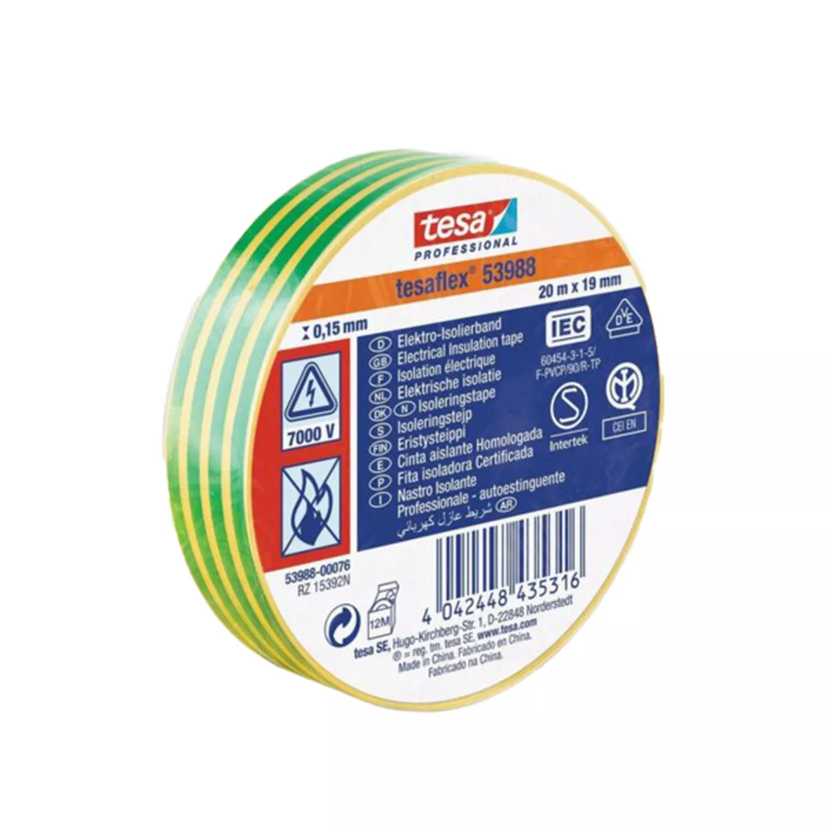 ИЗОЛИРБАНД 20М/19ММ ЖЪЛТ/ЗЕЛЕН TESA 53988