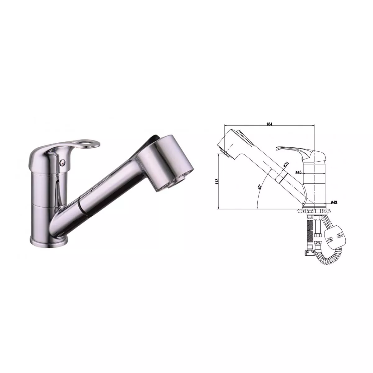 ОЛИВИЯ - КУХНЕНСКИ СМЕСИТЕЛ 7190049 С ИЗТЕГЛЯЩ ДУШ