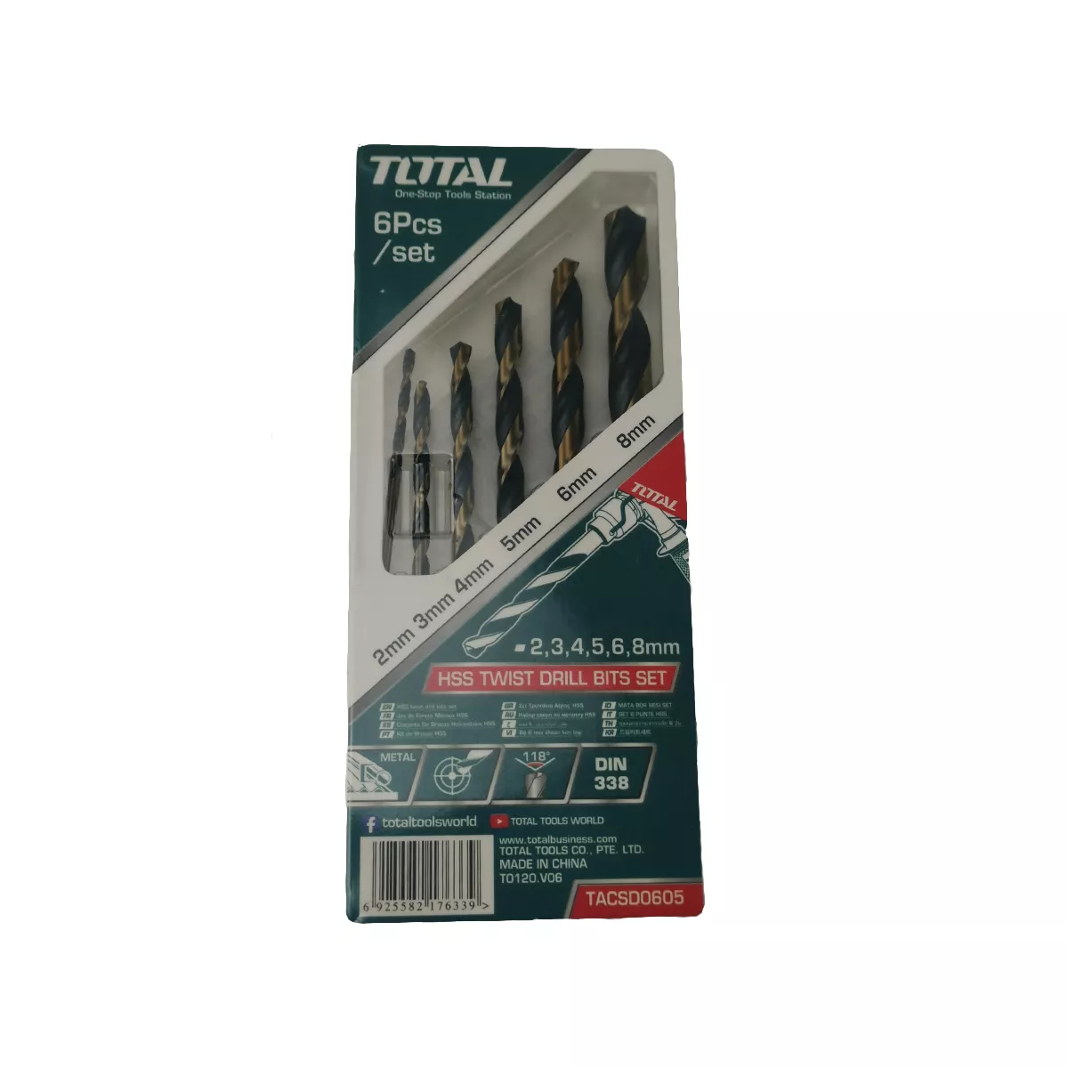 КОМПЛЕКТ СВРЕДЛА С ЦИЛИНДРИЧЕН ЗАХВАТ 6 БРОЯ Ф2-Ф8 TOTAL TACSD0605