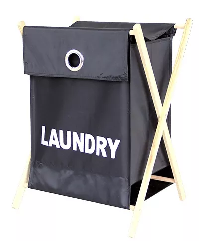 КОШ ЗА ДРЕХИ ТЕКСТИЛЕН С ДЪРВЕНА РАМКА 6318 ЧЕРЕН