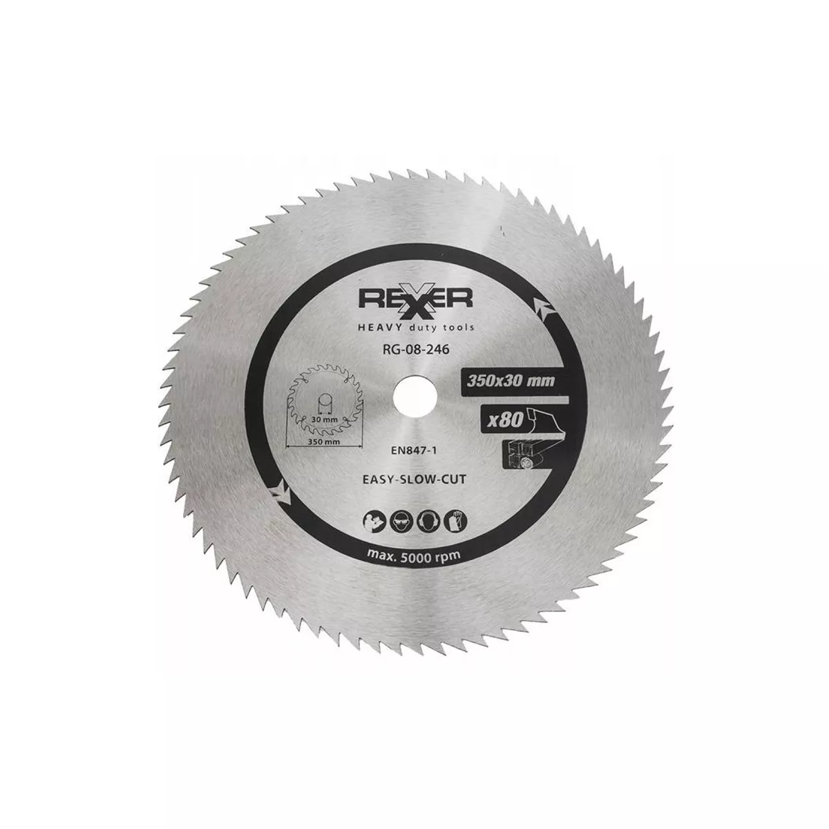 ЦИРКУЛЯРЕН ДИСК ЗА ДЪРВО БЕЗ ВИДИЯ REXXER RG-08-246 350х30х80 ЗЪБА