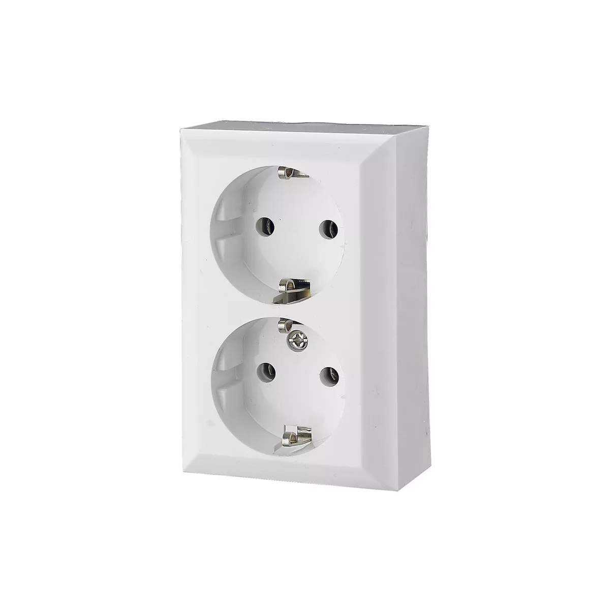 КОНТАКТ ШУКО ДВОЕН 16А БЯЛ ОТКРИТ МОНТАЖ IP20 GAO