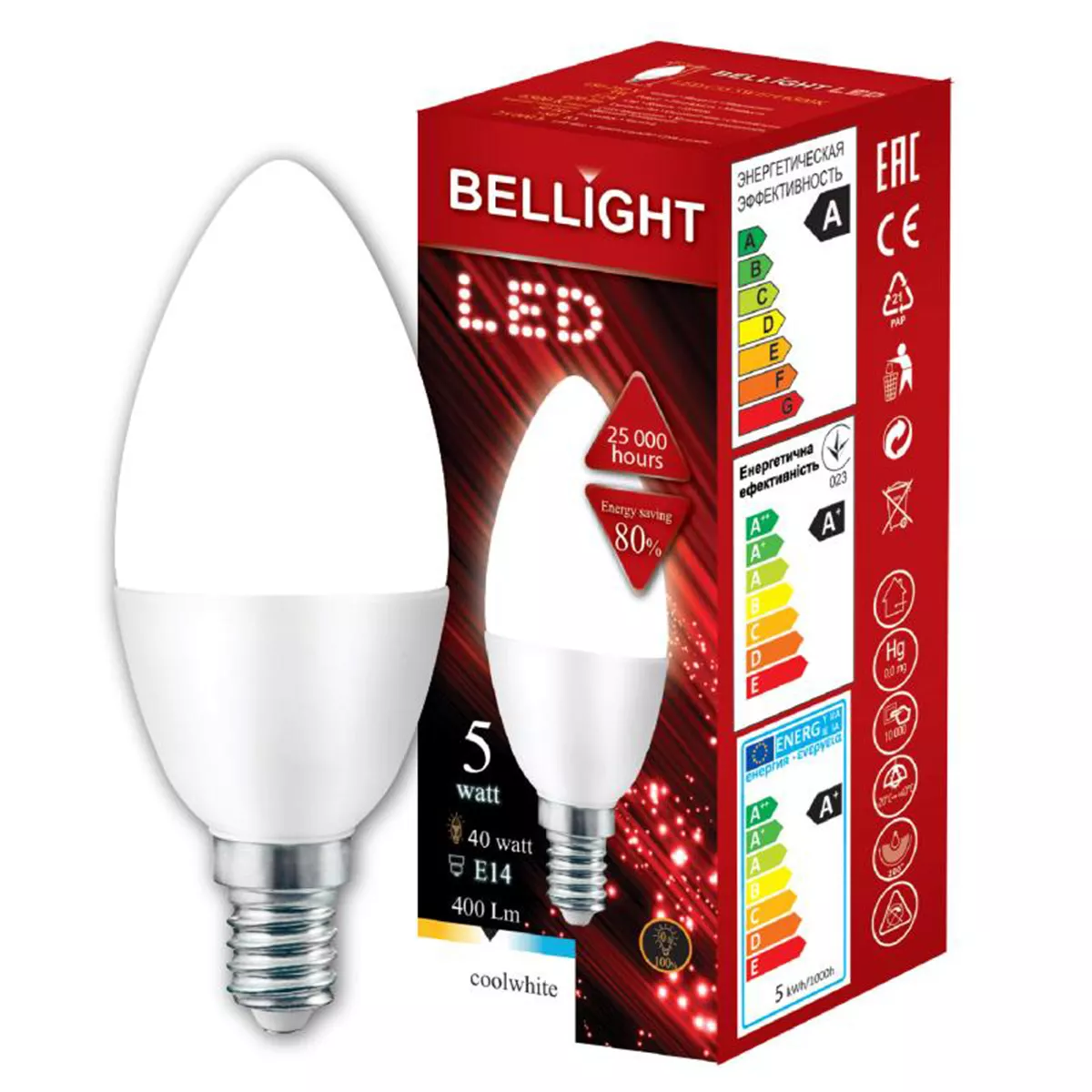 LED КЕНДЪЛ С35 5W E14 6500K BELLIGHT 301457