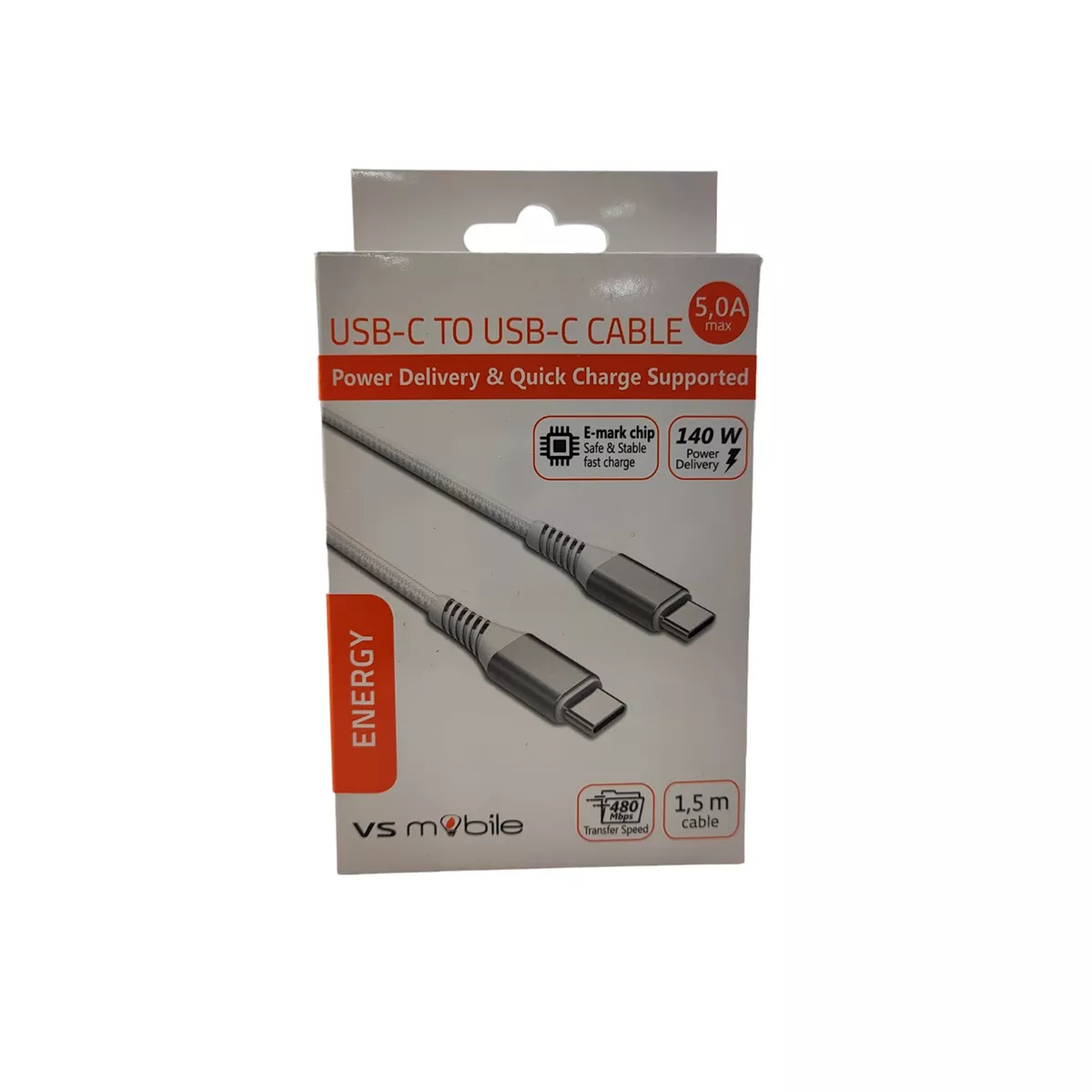 КАБЕЛ VS MOBILE POWER DELIVERY USB-C USB-C 1,5М БЯЛ 30147