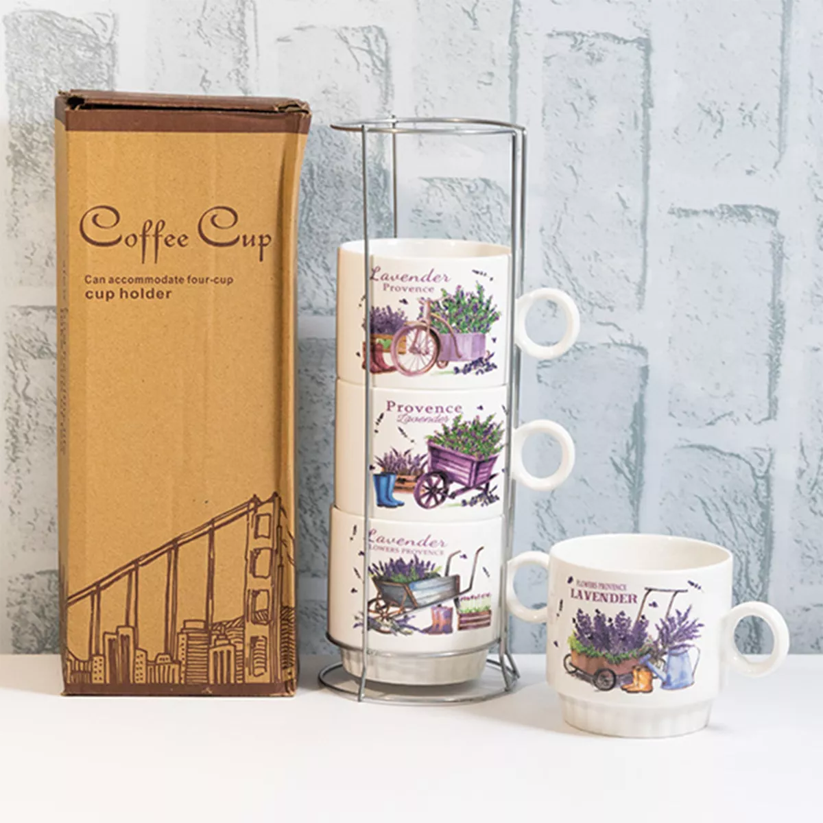 ЧАША С ДРЪЖКА 4БР НА СТОЙКА ЛАВАНДУЛИ 4222 И02-14124/3