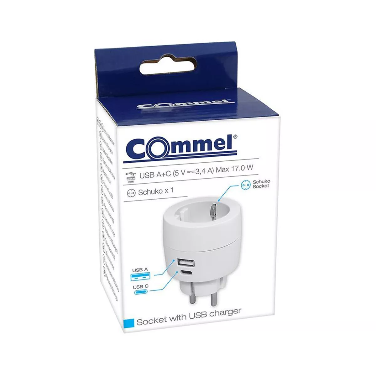 АДАПТЕР ЗА КОНТАКТ БЯЛ С USB A+C*1 ШУКО COMMEL C240-801