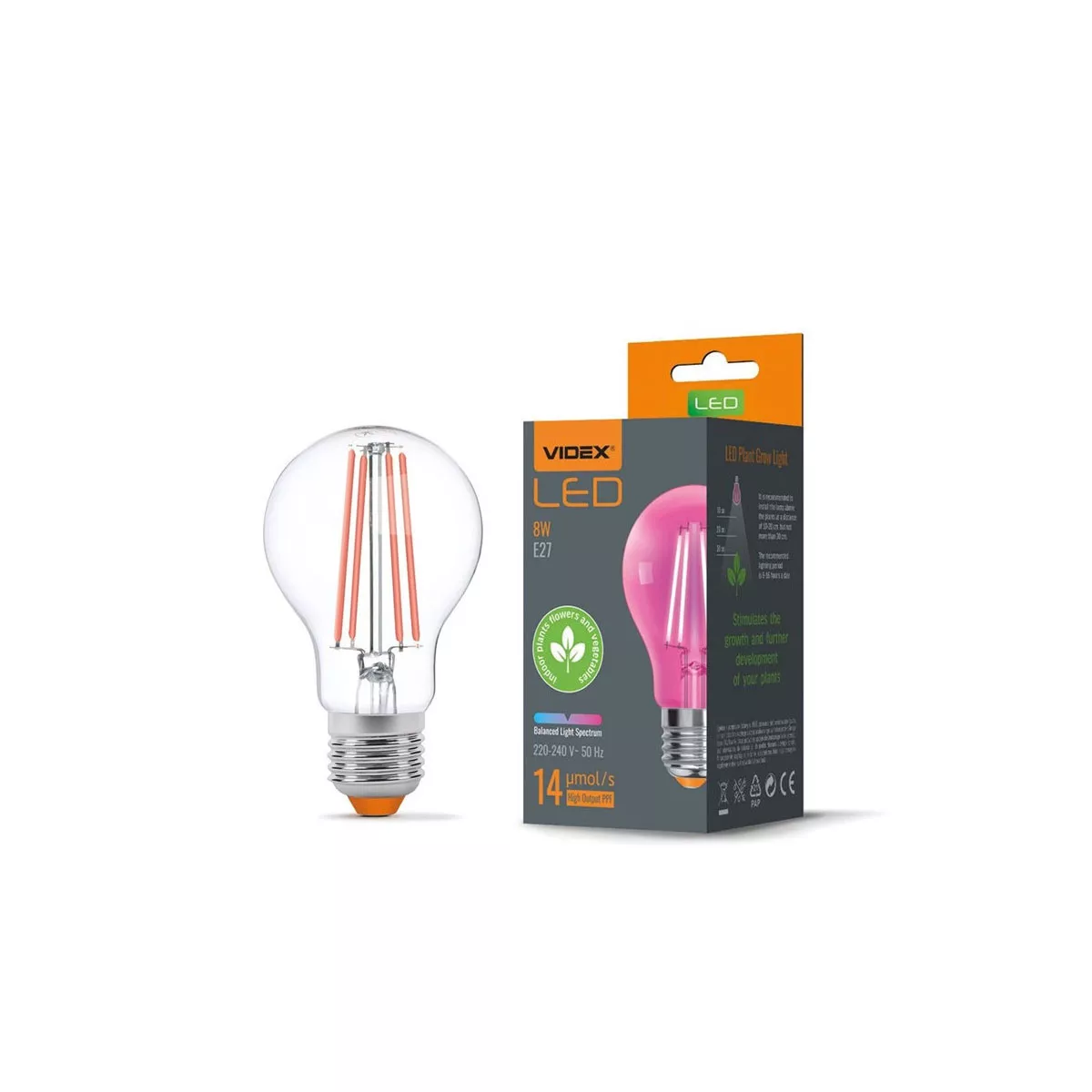 LED КРУШКА VIDEX VLE-A60FF- 08271 PLANT GROW 8W E27