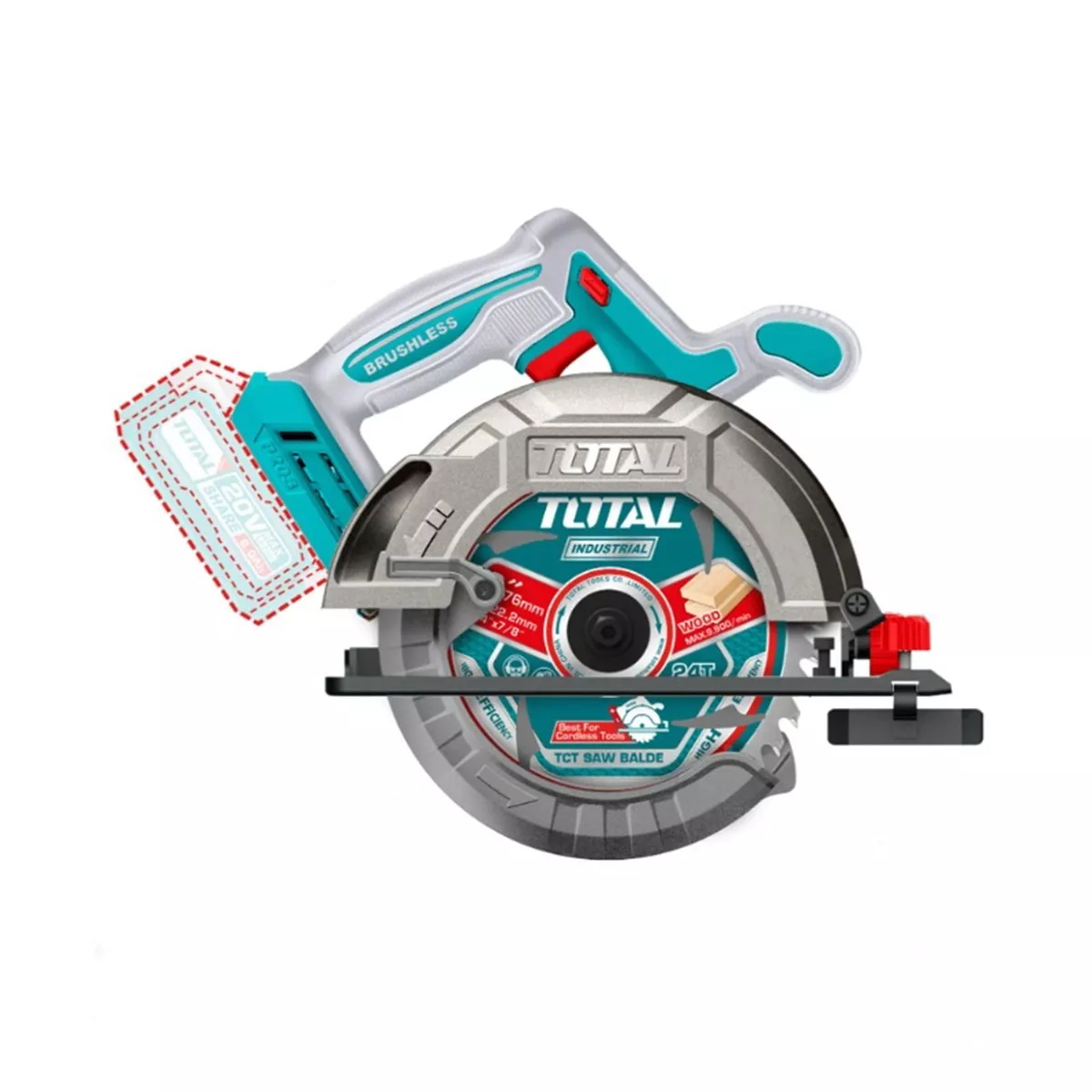 АКУМУЛАТОРЕН РЪЧЕН ЦИРКУЛЯР TOTAL IND BL 20V Ф165 БЕЗ БАТЕРИЯ 1652