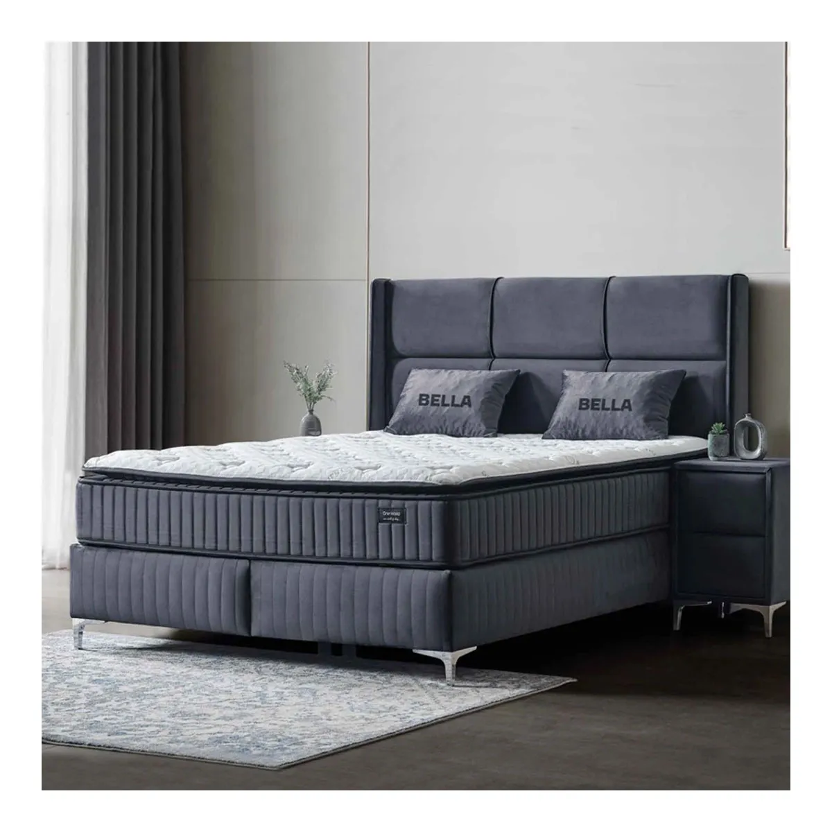 ТАПИЦИРАНА СПАЛНЯ С МАТРАК BELLA 160 X 200 - СИВ 29