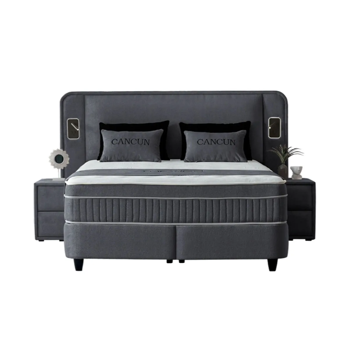 ТАПИЦИРАНА СПАЛНЯ С МАТРАК CANCUN 160 X 200 - СИВ 18