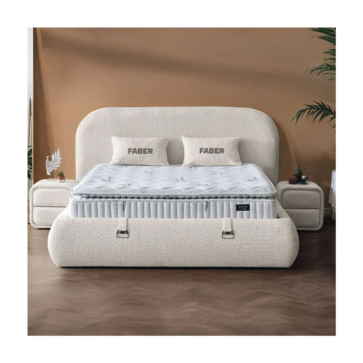 ТАПИЦИРАНА СПАЛНЯ С МАТРАК FABER 160 X 200 - СЛОНОВА КОСТ 06