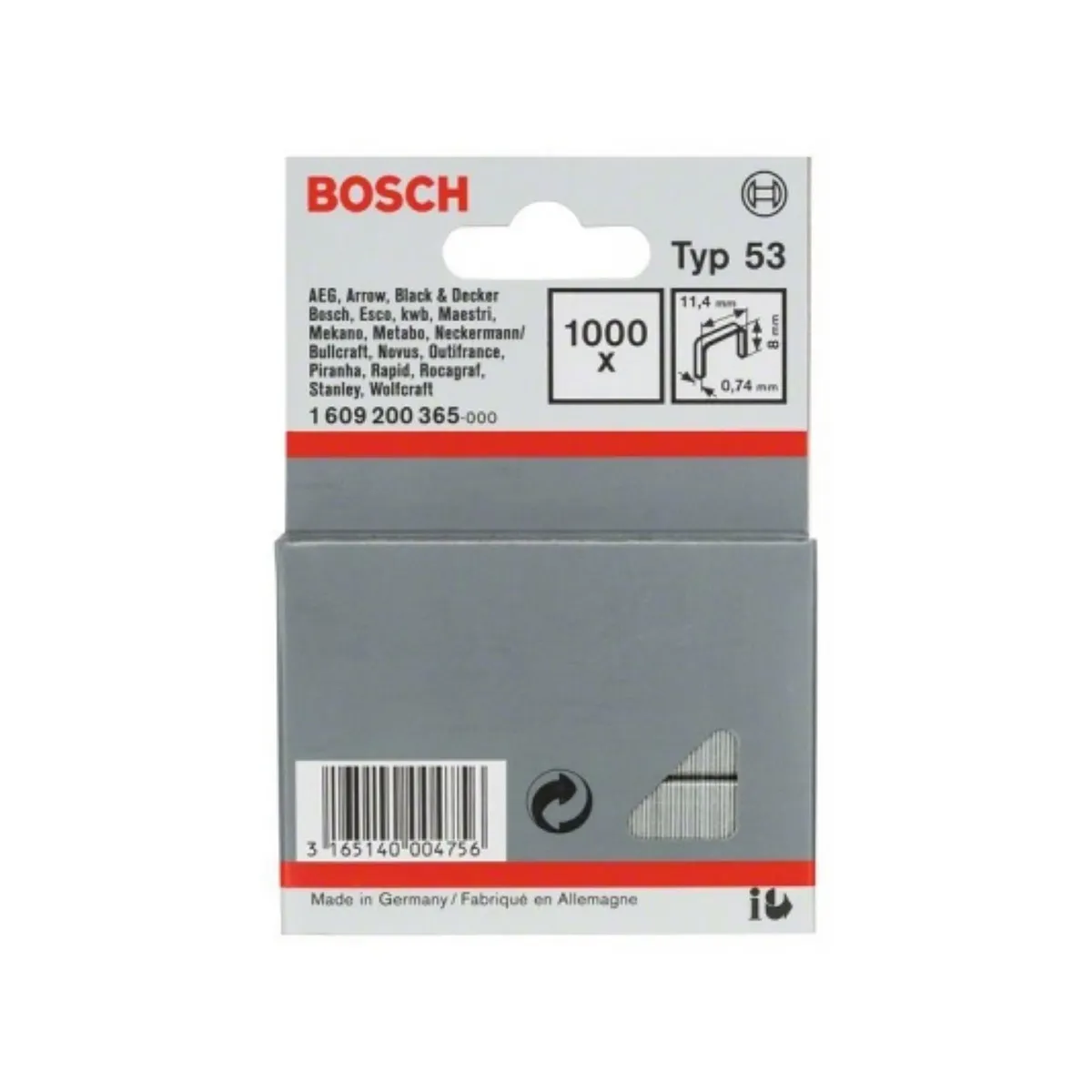 СКОБИ ЗА ТАКЕР  8*10 1000БР BOSCH 1609200365