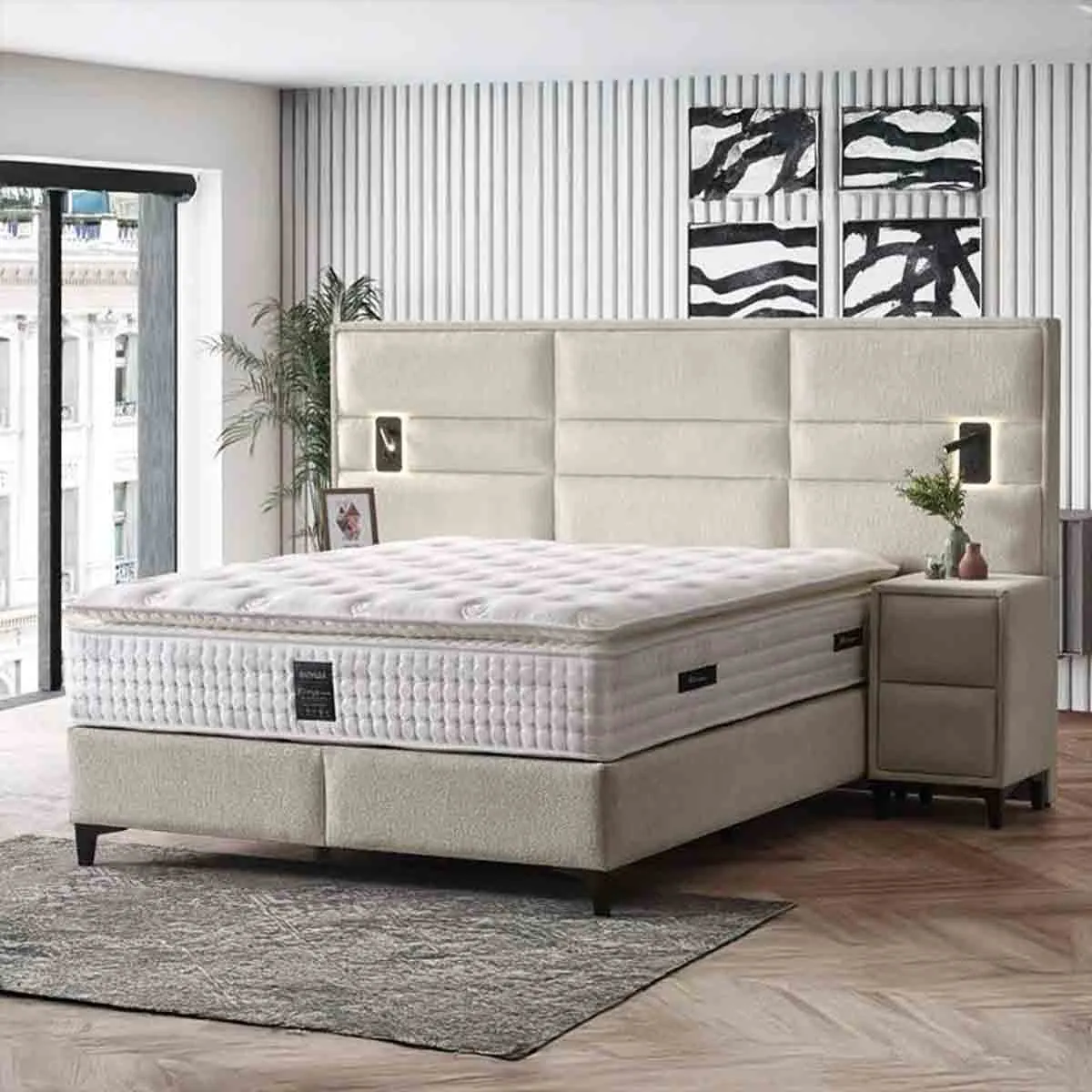 ТАПИЦИРАНА СПАЛНЯ С МАТРАК MATHILDA 160 X 200 - БЕЖОВ