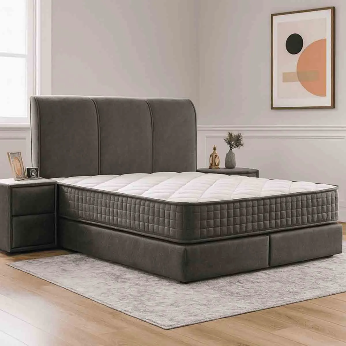 ТАПИЦИРАНА СПАЛНЯ С МАТРАК LINDA 140 X 200 - СИВ 13