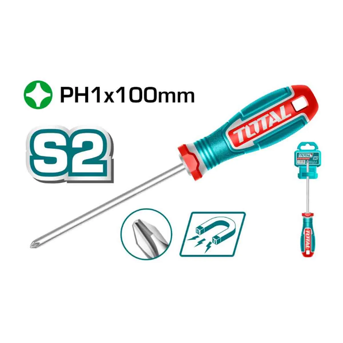 ОТВЕРТКА НАМАГНЕТИЗИРАНА - TOTAL, PH1Х100 - 1100