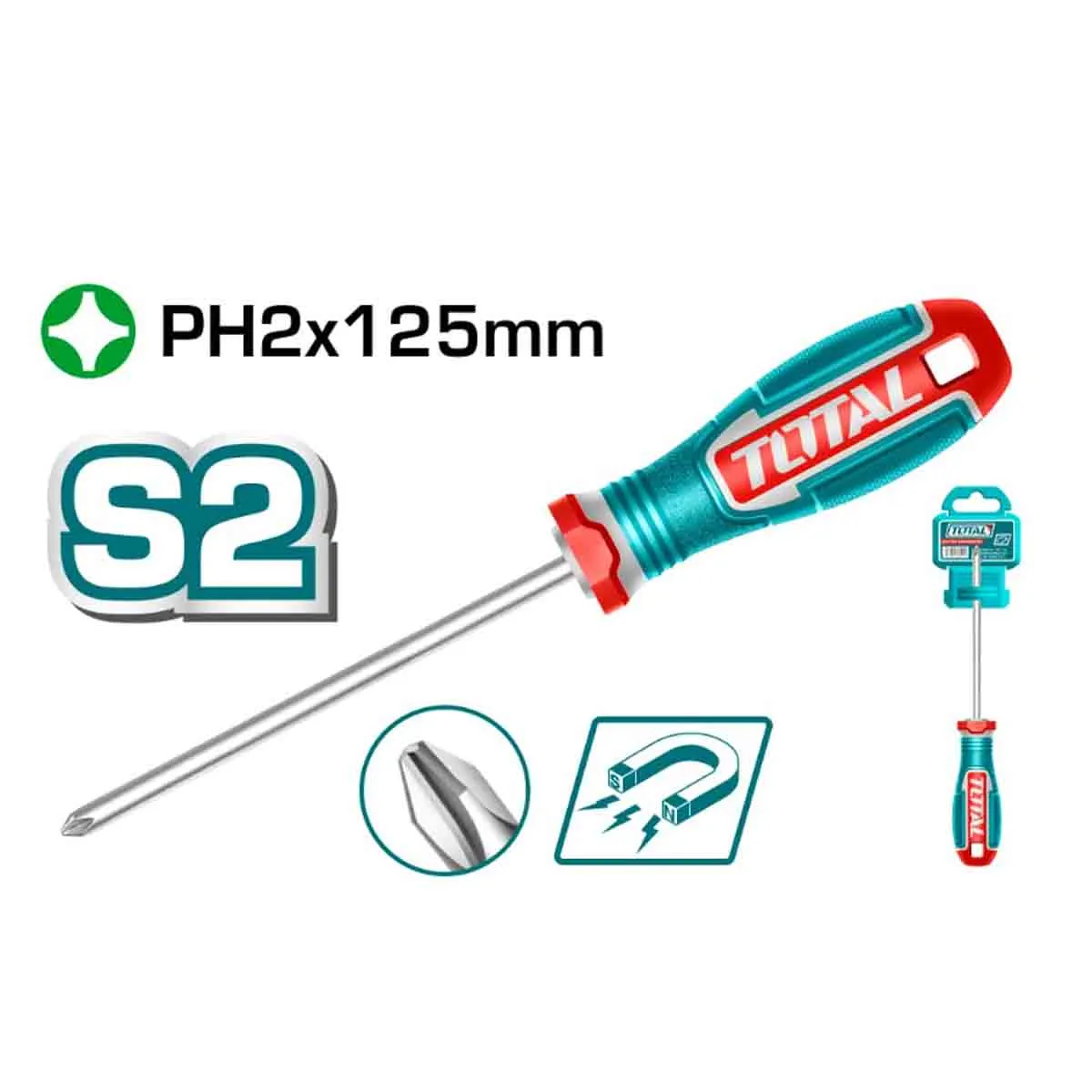 ОТВЕРТКА НАМАГНЕТИЗИРАНА - TOTAL, PH2Х125 - 2125