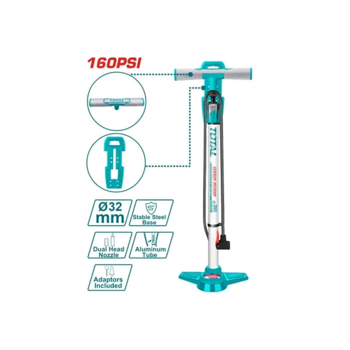 РЪЧНА ПОМПА С МАНОМЕТЪР - TOTAL, 160PSI