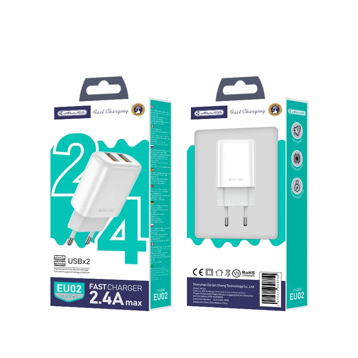 ЗАРЯДНО ЗА СМАРТФОН - JELLICO EU02, DUAL USB