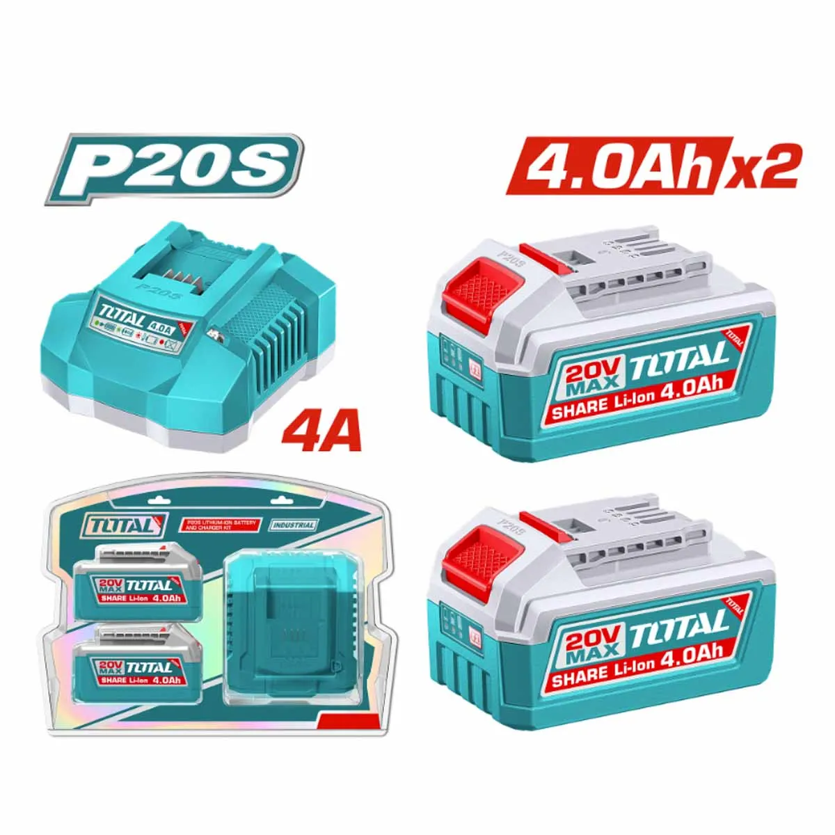 АКУМУЛАТОРНИ БАТЕРИИ И ЗАРЯДНО - TOTAL, 20Vx2x14Ah / TFCLI20411E