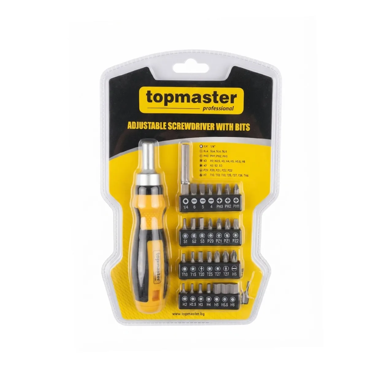 ОТВЕРТКА С РЕГУЛИРУЕМА ДРЪЖКА И НАКРАЙНИЦИ 29Ч - TOPMASTER, 223908