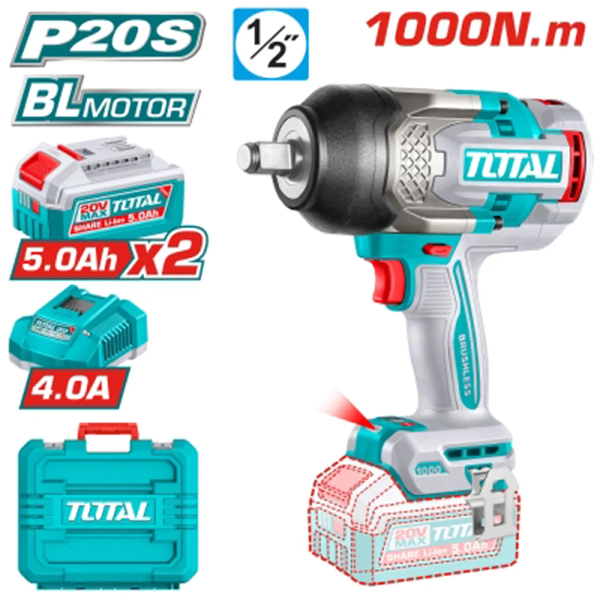 АКУМУЛАТОРЕН УДАРЕН ГАЙКОВЕРТ - TIWLI20100E 20V 2Х5AH