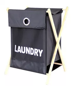 КОШ ЗА ДРЕХИ ТЕКСТИЛЕН С ДЪРВЕНА РАМКА 6318 ЧЕРЕН_0