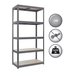 МЕТАЛЕН СТЕЛАЖ STAR 180X90X45 CM, ДО 350 КГ НА РАФТ - СИВ_1